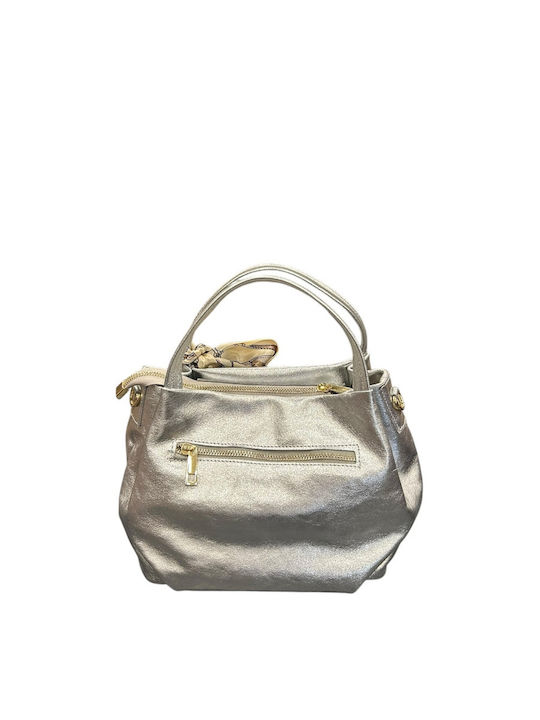 Leather Women's Tote Bag Silver