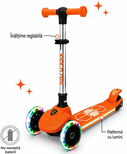 Trotinetă Pliabilă pentru Copii L5 Jelly cu Trei Roți și Iluminare LED, pentru Vârste de 3+ Ani, Portocalie