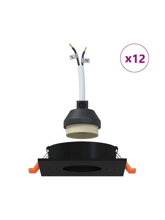 vidaXL Metal Recessed Spot Black 9x9 cm 12 pcs