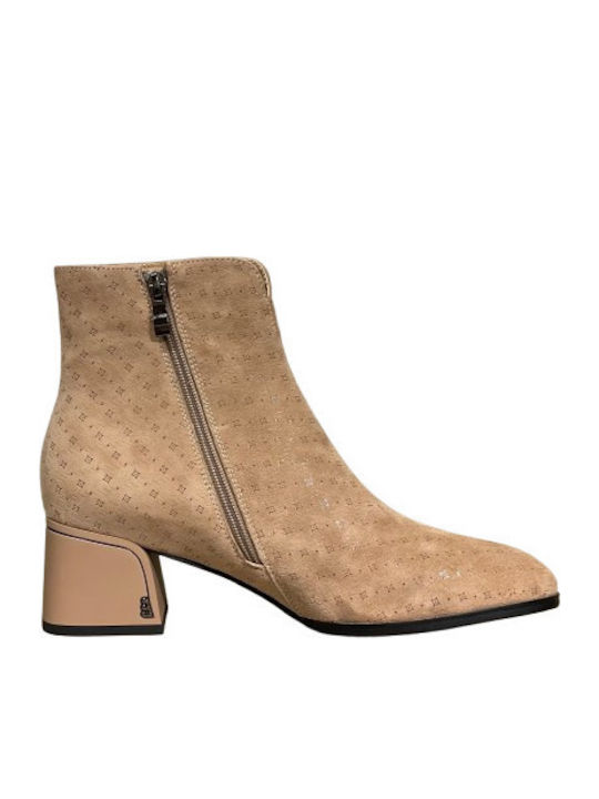 Damen-Stiefeletten mit Mittelhohem Absatz Beige