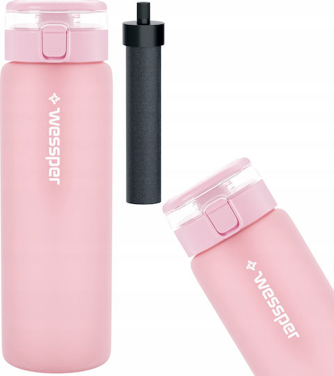 Wessper Sticlă de Apă din Sticlă cu Capac Filetat Roz 680 ml