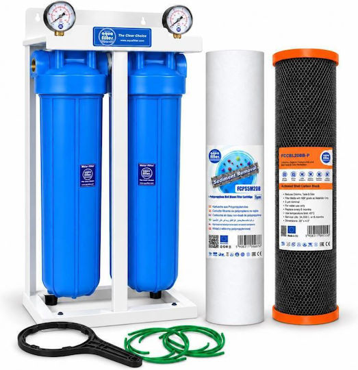 Aqua Filter Doppeltes Wasserfiltersystem für die zentrale Versorgung, Rohrquerschnitt 1'' mit Ersatzfilter BB202PS5BLP