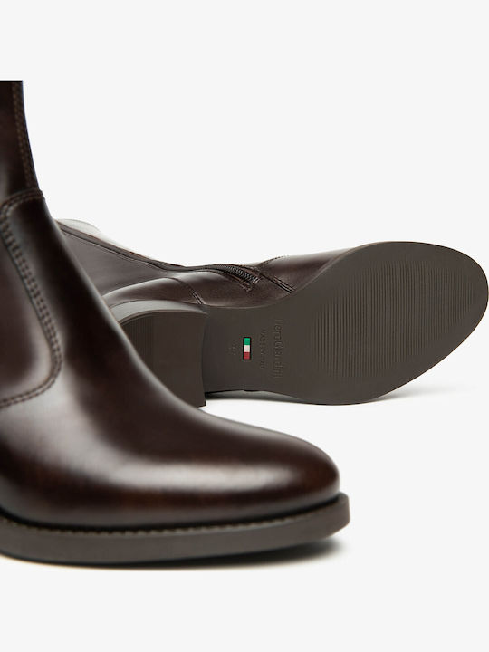 Leather Women's Boots with Elastic Brown