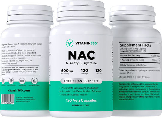 Vitamin360 NAC 600 mg 120 Растителни Капсули