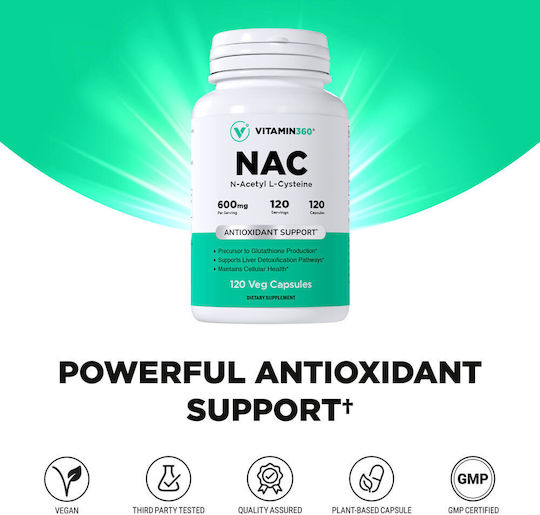 Vitamin360 NAC 600 mg 120 Растителни Капсули