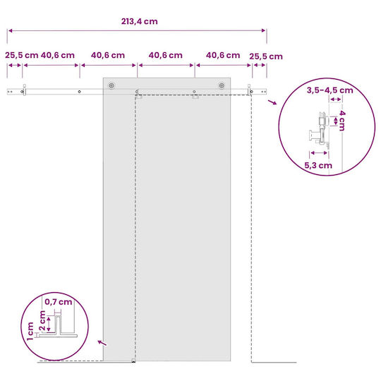 vidaXL Schiebetürmechanismus 213,4 cm Weiß