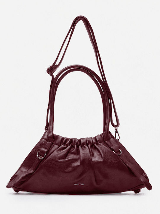Burgundy Fabric Women's Drawstring Bag