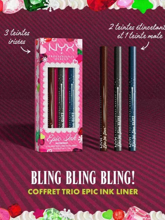 NYX Professional Makeup Bling The Halls Set Epic de Machiaj pentru Ochi Milk Chocolate, Graphite Glitz, Denim Dazzle 3 Bucăți NYX Professional Makeup Bling The Halls Set Epic de Machiaj pentru Ochi Milk Chocolate, Graphite Glitz, Denim Dazzle 3 Bucăți