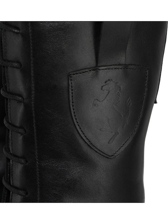 Black Leather Women's Combat Boots with Medium Heel