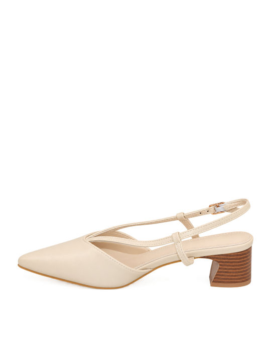 Heels with Chunky Medium Heel Ecru WS-P126-27HH-ECRU