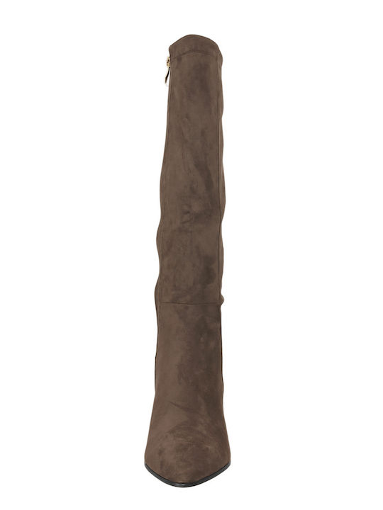 Bolgen Wildleder Damenstiefel mit Mittelhohem Absatz Braun