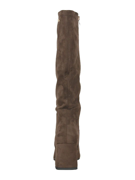 Bolgen Wildleder Damenstiefel mit Mittelhohem Absatz Braun