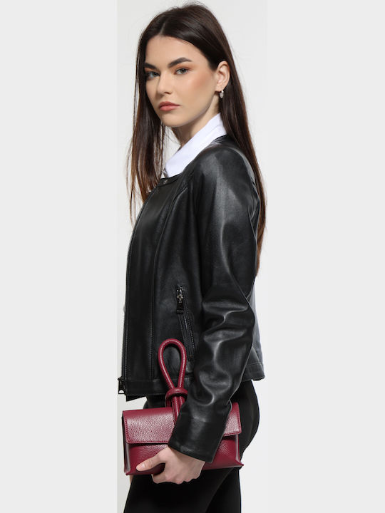 Leather Women's Flap Bag Silver