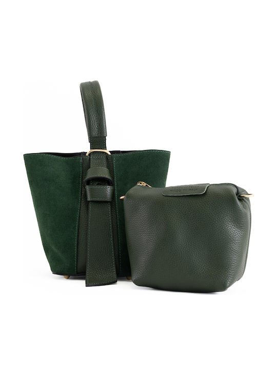 Set Ledertasche für Damen in Olivgrün