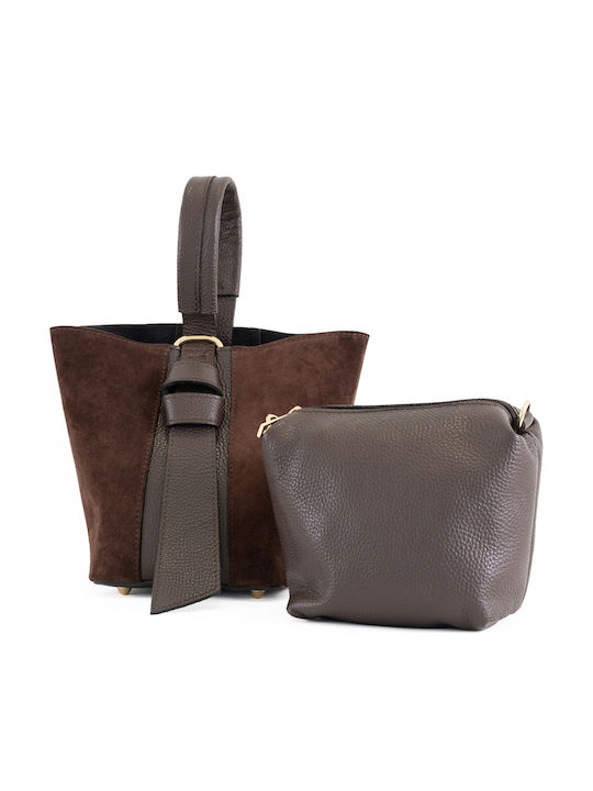 Set Ledertasche für Damen in Olivgrün