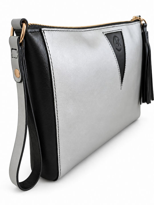 Triangle Geometry Leather Women's Clutch Silver / Black