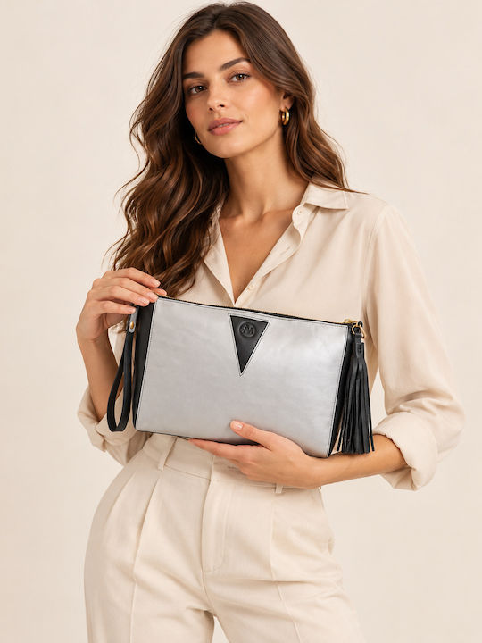 Triangle Geometry Leather Women's Clutch Silver / Black