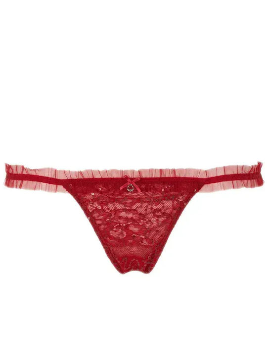 Damen-String mit Spitze Red Sequins