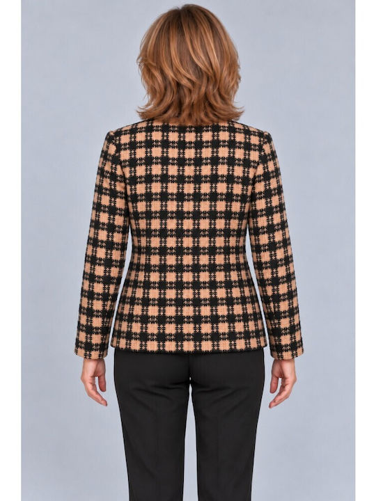 Rodonna Langer Blazer für Damen Beige-Schwarz ZA-3453