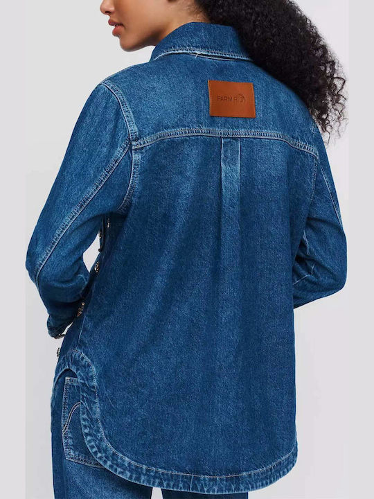 Farm Rio Long Sleeve Women's Denim Shirt Blue