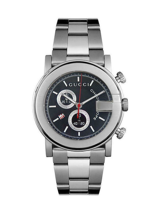 Gucci Ανδρικό Ρολόι 44mm Χρονογράφος Μπαταρίας με Ασημί Μεταλλικό Μπρασελέ