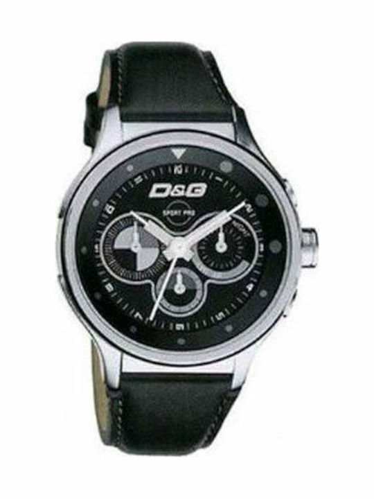 Dolce & Gabbana Ανδρικό Ρολόι 42mm Χρονογράφος Μπαταρίας με Μαύρο Δερμάτινο Λουράκι