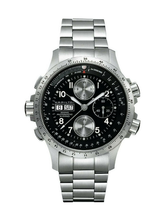Hamilton Ανδρικό Ρολόι 44mm Αυτόματο με Ασημί Μεταλλικό Μπρασελέ