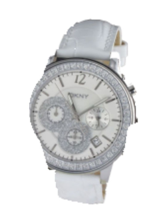 DKNY Watch Chronograph with White Leather Strap