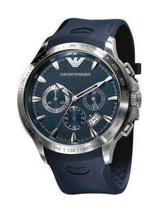 Emporio Armani Watch Chronograph Battery with Blue Rubber Strap AR0649