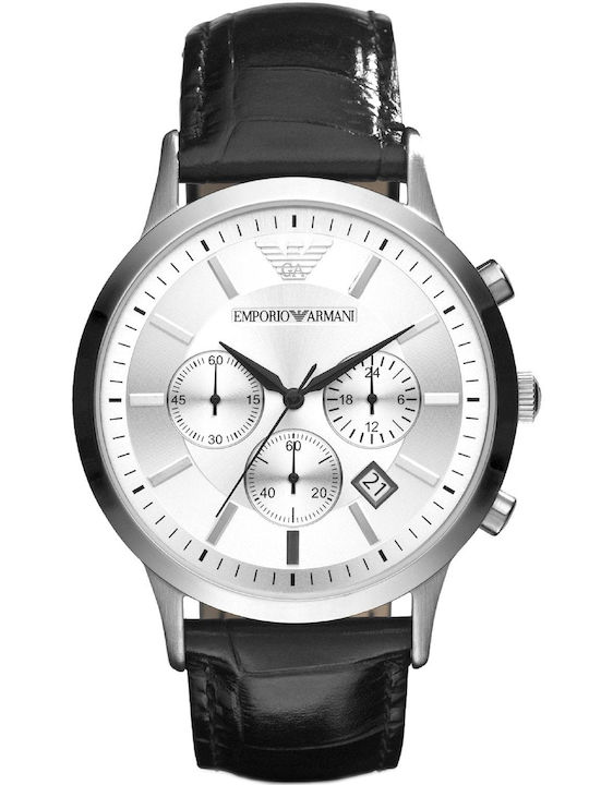 Emporio Armani Men's Watch 43mm Chronograph Battery with Black Leather Strap