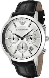 Emporio Armani Battery Chronograph Watch with Leather Strap Black
