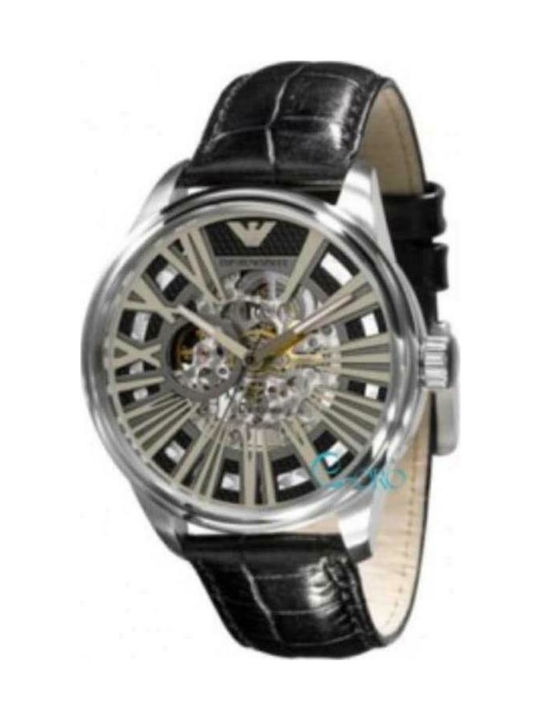 Emporio Armani Automatic Black Leather Strap Mens AR4629 Skroutz.gr