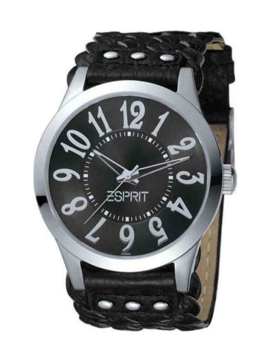 Esprit Watch Battery with Black Leather Strap