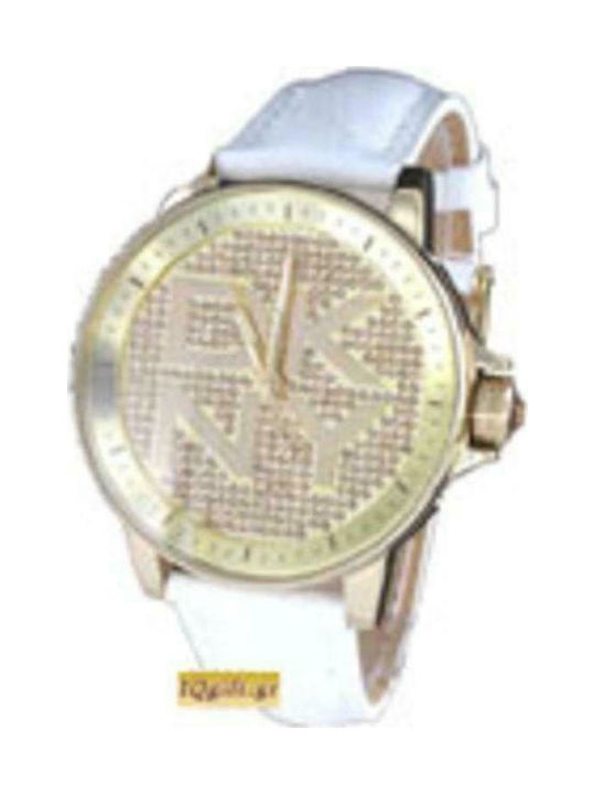 DKNY Watch with White / White Leather Strap