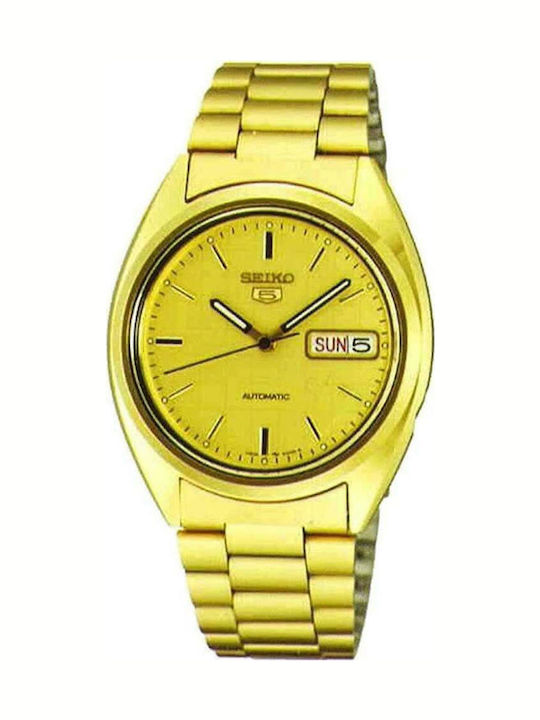 Seiko 5 Ανδρικό Ρολόι 37mm Αυτόματο με Χρυσό Μεταλλικό Μπρασελέ