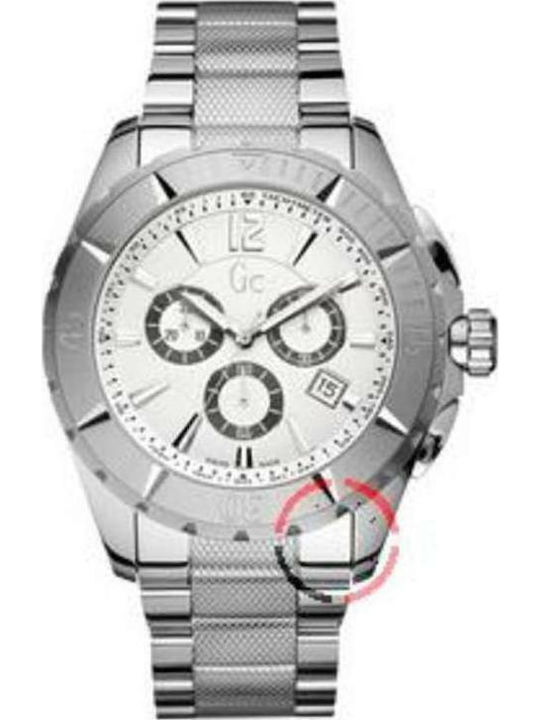 GC Watches Ανδρικό Ρολόι 46mm Χρονογράφος Μπαταρίας με Ασημί Μεταλλικό Μπρασελέ