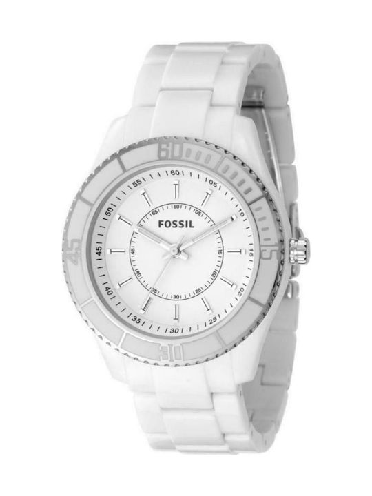 Fossil Watch with White Rubber Strap