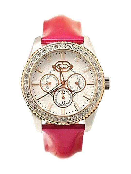 Marc Ecko Womens Watch Chronograph Battery with Leather Strap Silver/Pink