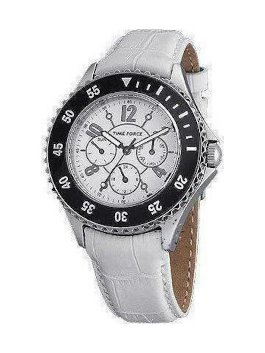 Time Force TF3300L02 Γυναικείο Ρολόι 40mm Χρονογράφος Μπαταρίας με Λευκό Δερμάτινο Λουράκι