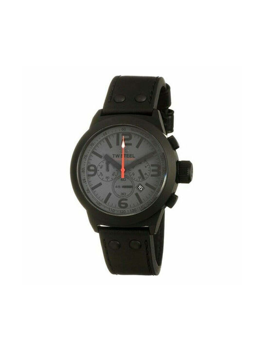 TW Steel Ανδρικό Ρολόι 45mm Χρονογράφος Μπαταρίας με Μαύρο Δερμάτινο Λουράκι