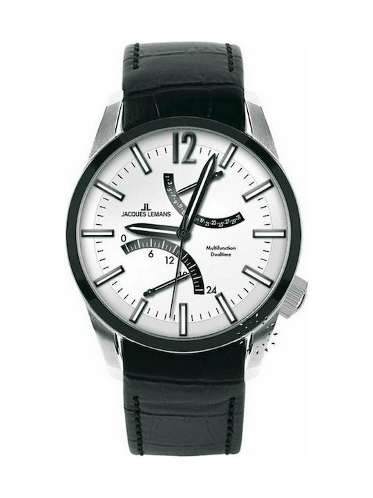 Jacques Lemans Uhr Chronograph Batterie mit Schwarz Lederarmband