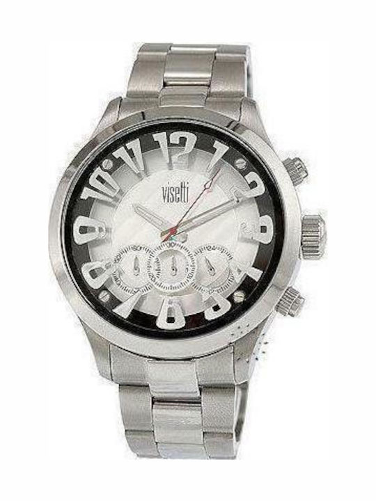 Visetti Ceas Barbat 42mm Cronograf Baterie cu Brățară din Metal Argintie