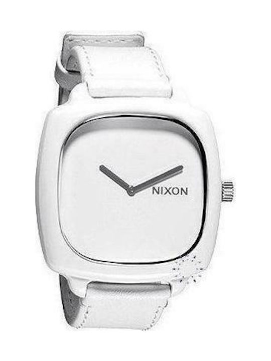 Nixon A167100 Watch with White Leather Strap