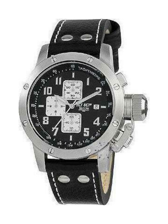 Jet Set Uhr Chronograph Batterie mit Schwarz Lederarmband