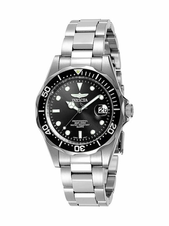 Invicta Pro Diver Ανδρικό Ρολόι 37mm Μπαταρίας με Ασημί Μεταλλικό