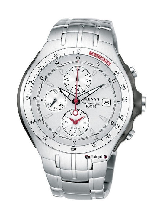 Pulsar Men's Watch 45mm Chronograph Battery with Silver Metal Bracelet