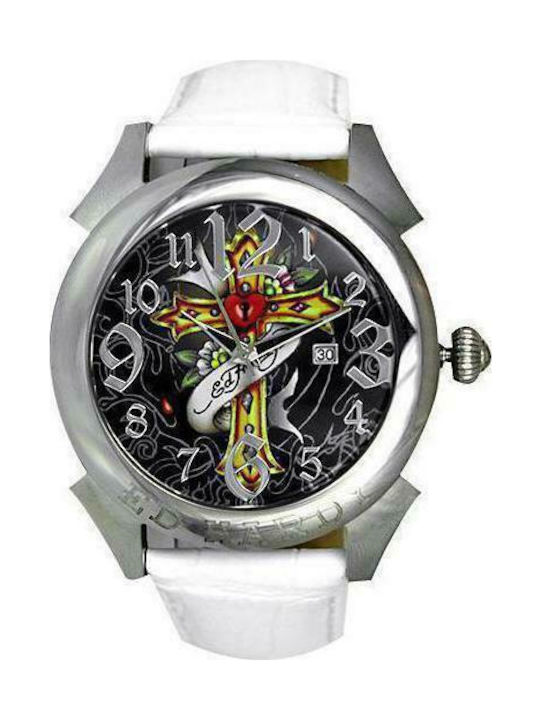 Ed Hardy Uhr mit Weiß Lederarmband