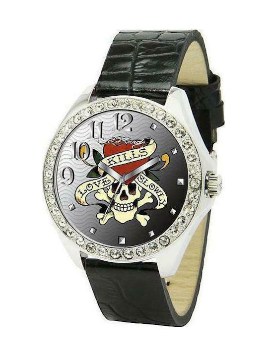 Ed Hardy Uhr mit Schwarz Lederarmband