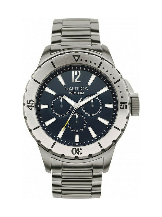 Nautica Watch Chronograph Battery with Silver Metal Bracelet