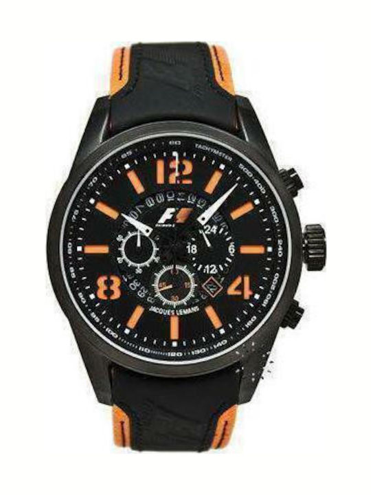 Jacques Lemans Ανδρικό Ρολόι 48mm Χρονογράφος Μπαταρίας με Μαύρο Δερμάτινο Λουράκι